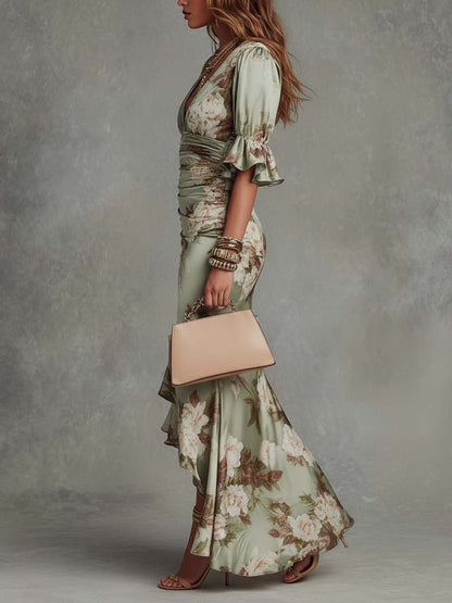 BRONTE | FLORAL DRESS WITH V-NECK AND BELL SLEEVES
