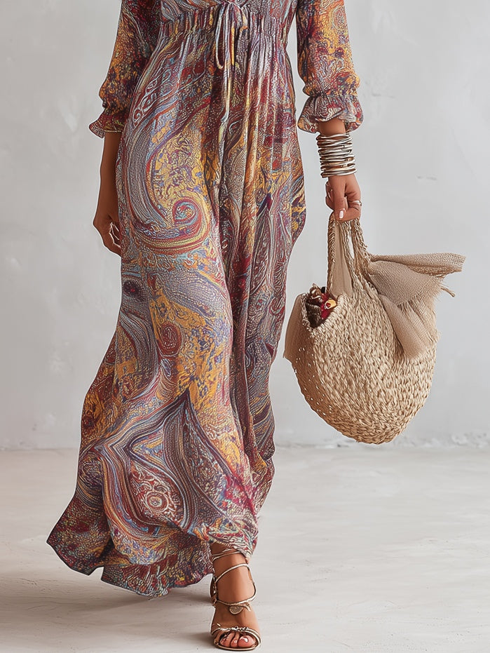 JORJA | PAISLEY MAXI DRESS WITH WAIST TIE