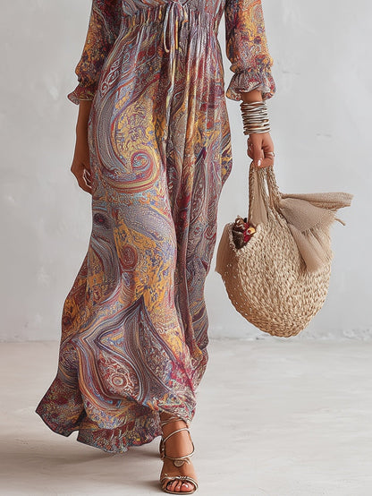 JORJA | PAISLEY MAXI DRESS WITH WAIST TIE