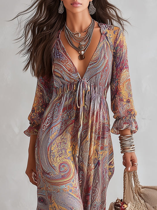 JORJA | PAISLEY MAXI DRESS WITH WAIST TIE