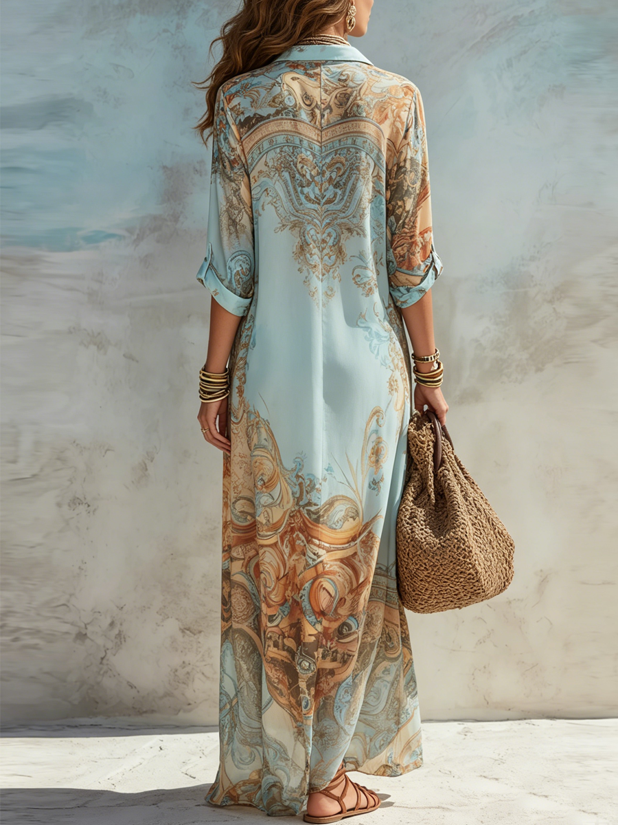 LOLA | BAROQUE-PRINT MAXI SHIRT DRESS