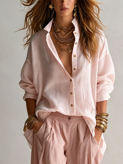 GEORGIA relaxed shirt and wide-leg lantern trouser set pink