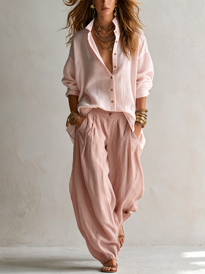 GEORGIA relaxed shirt and wide-leg lantern trouser set pink