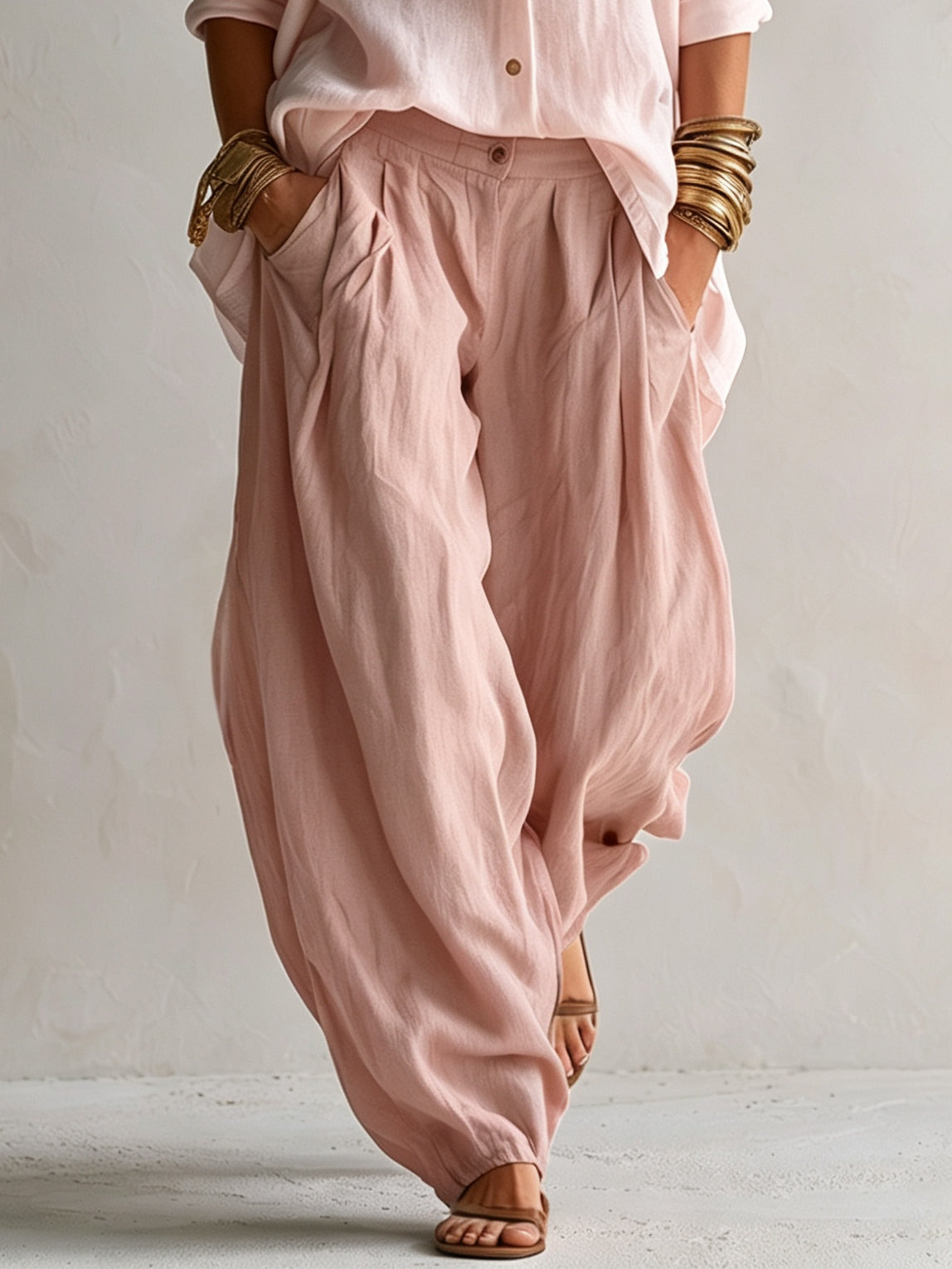 GEORGIA relaxed shirt and wide-leg lantern trouser set pink