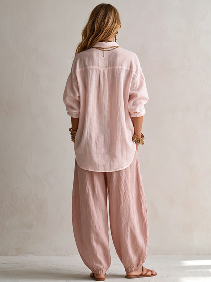 GEORGIA relaxed shirt and wide-leg lantern trouser set pink
