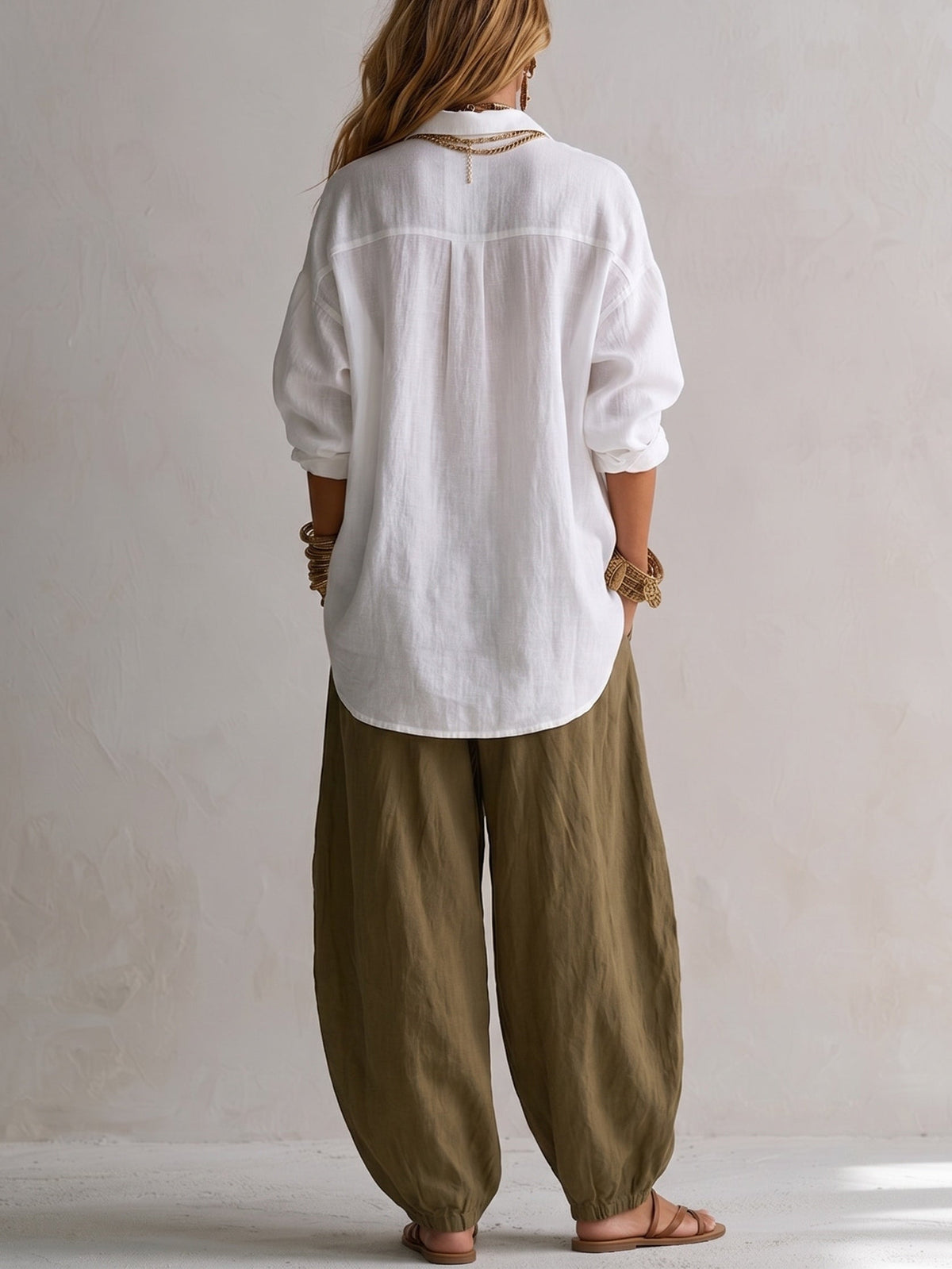 GEORGIA relaxed shirt and wide-leg lantern trouser set white