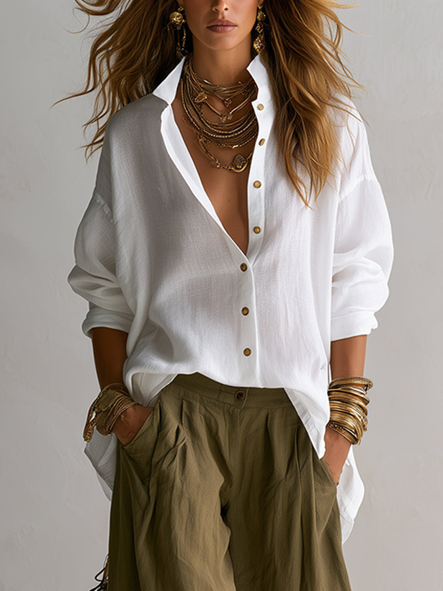 GEORGIA relaxed shirt and wide-leg lantern trouser set white