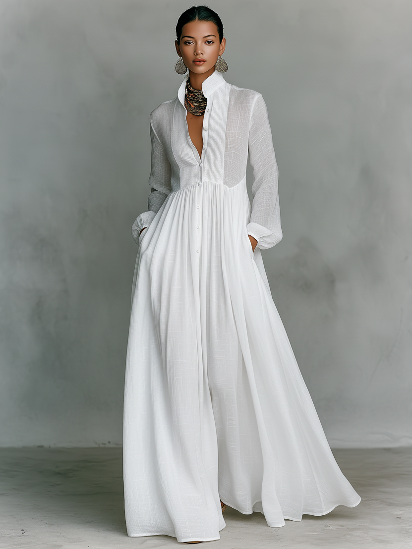 GRACE | BUTTONED MAXI DRESS WITH FLARED SKIRT