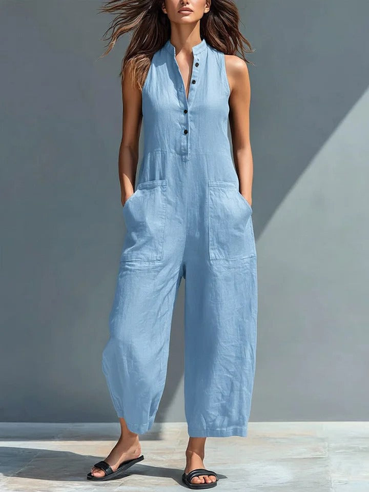FERN | SLEEVELESS JUMPSUIT WITH POCKETS AND BUTTONS