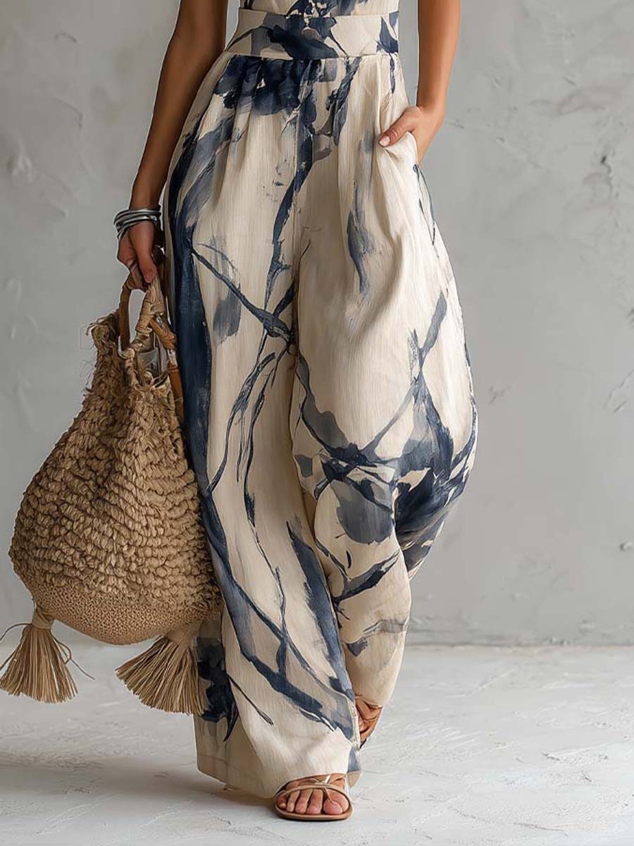 BILLIE | PAINTERLY-PRINT PALAZZO JUMPSUIT