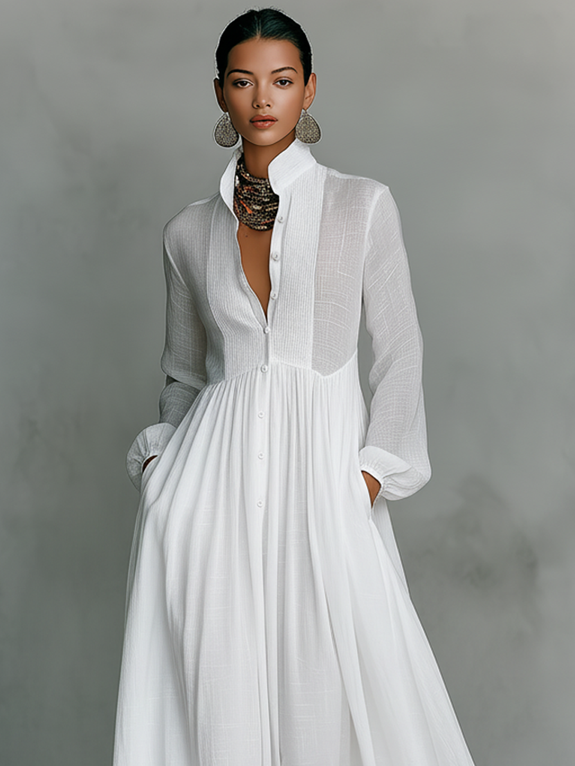 GRACE | BUTTONED MAXI DRESS WITH FLARED SKIRT