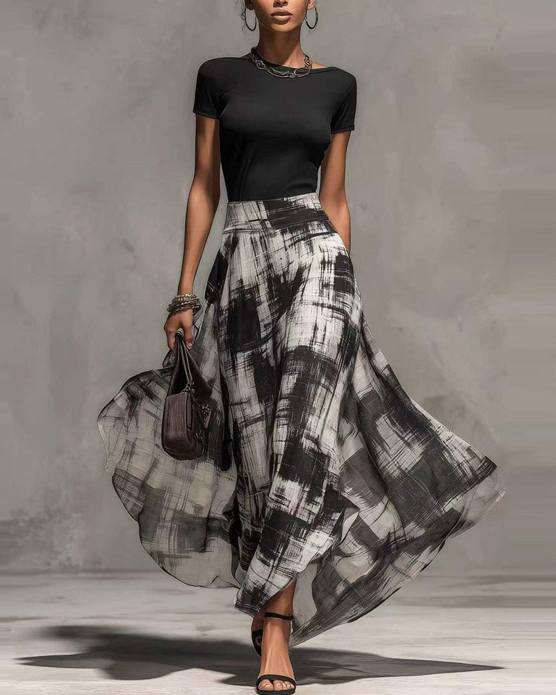 ESTHER | TOP AND ABSTRACT-PRINT MAXI SKIRT SET
