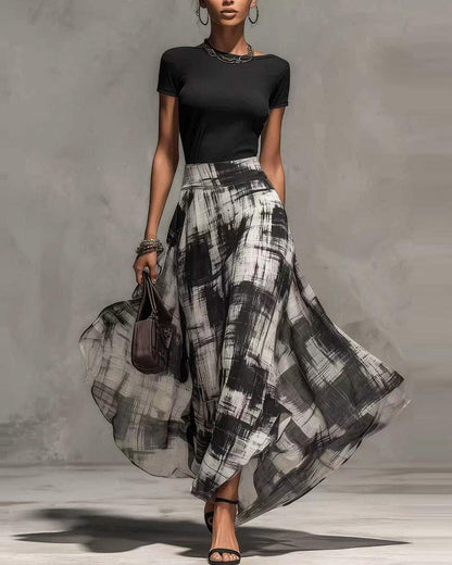 ESTHER | TOP AND ABSTRACT-PRINT MAXI SKIRT SET