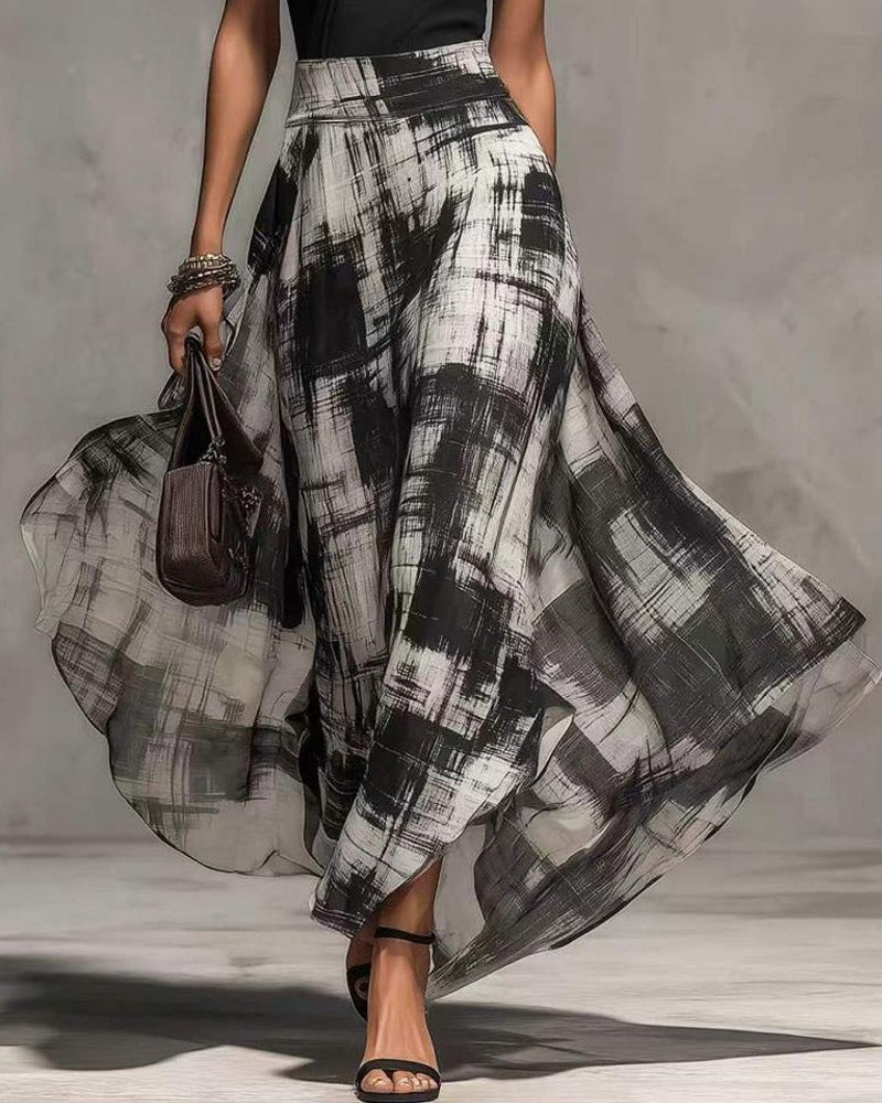 ESTHER | TOP AND ABSTRACT-PRINT MAXI SKIRT SET