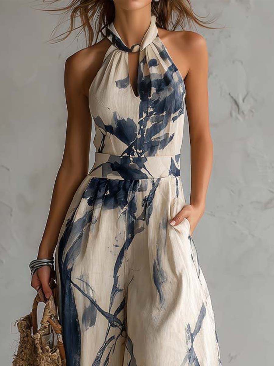 BILLIE | PAINTERLY-PRINT PALAZZO JUMPSUIT