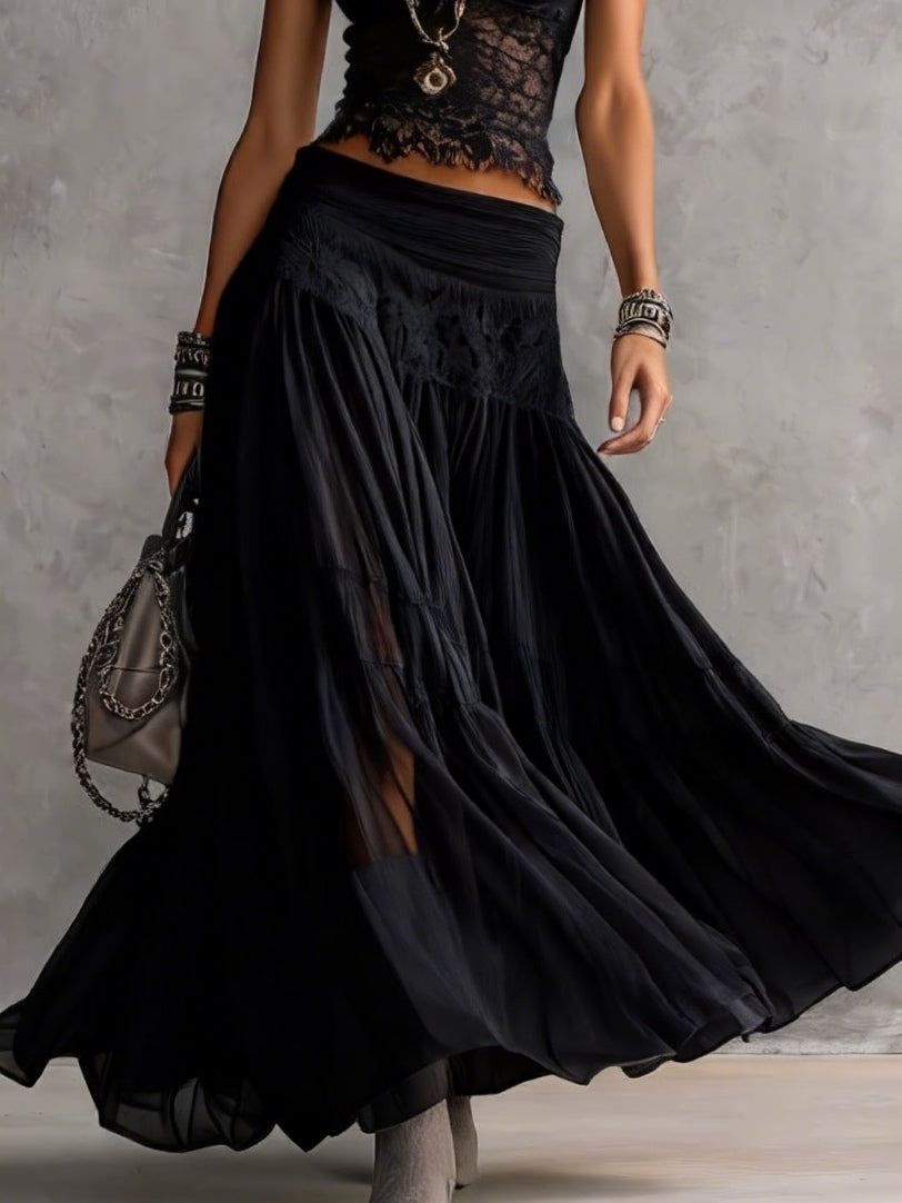 CLEMENTINE | DARK BOHO CROP TOP AND LACE SKIRT SET