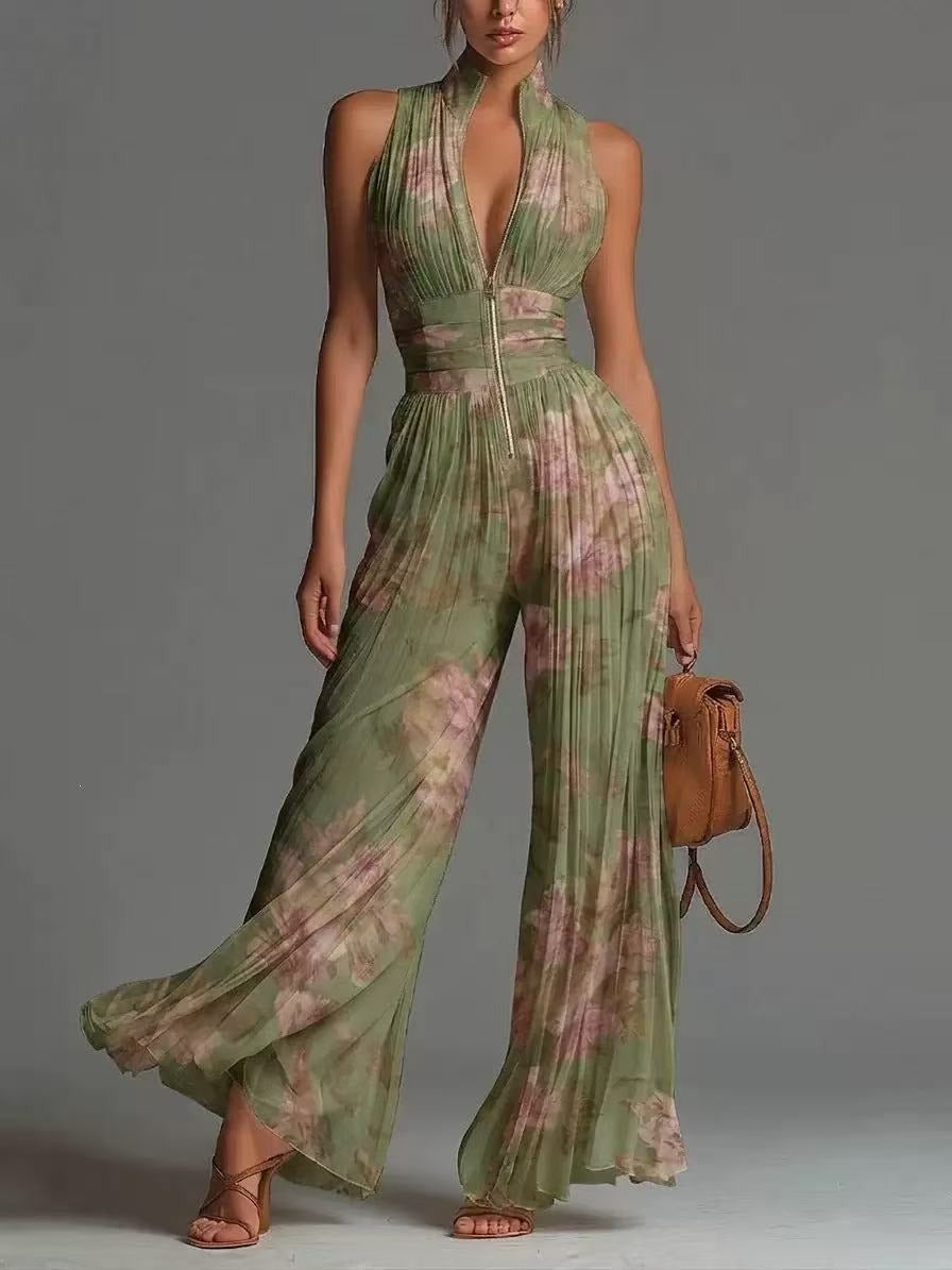 SADIE | PLEATED JUMPSUIT WITH ZIP AND WAISTBAND
