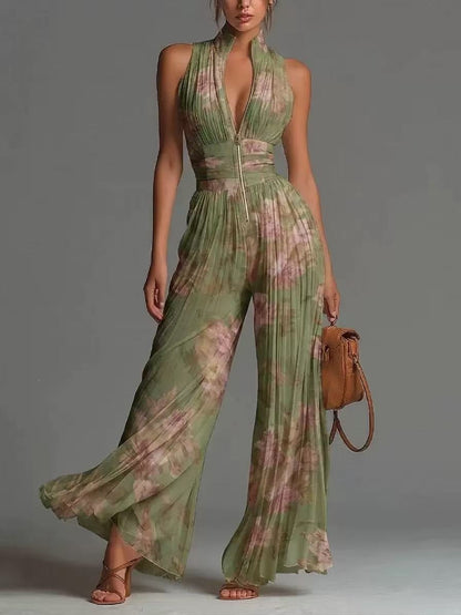 SADIE | PLEATED JUMPSUIT WITH ZIP AND WAISTBAND