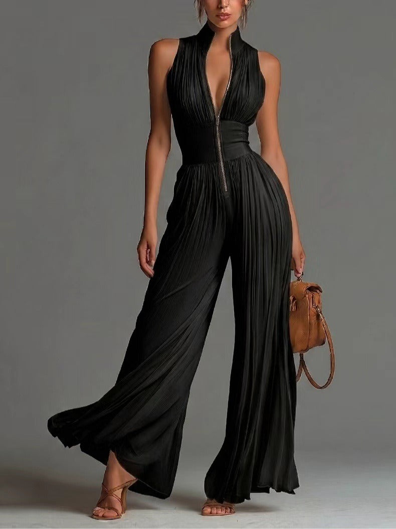 SADIE | PLEATED JUMPSUIT WITH ZIP AND WAISTBAND