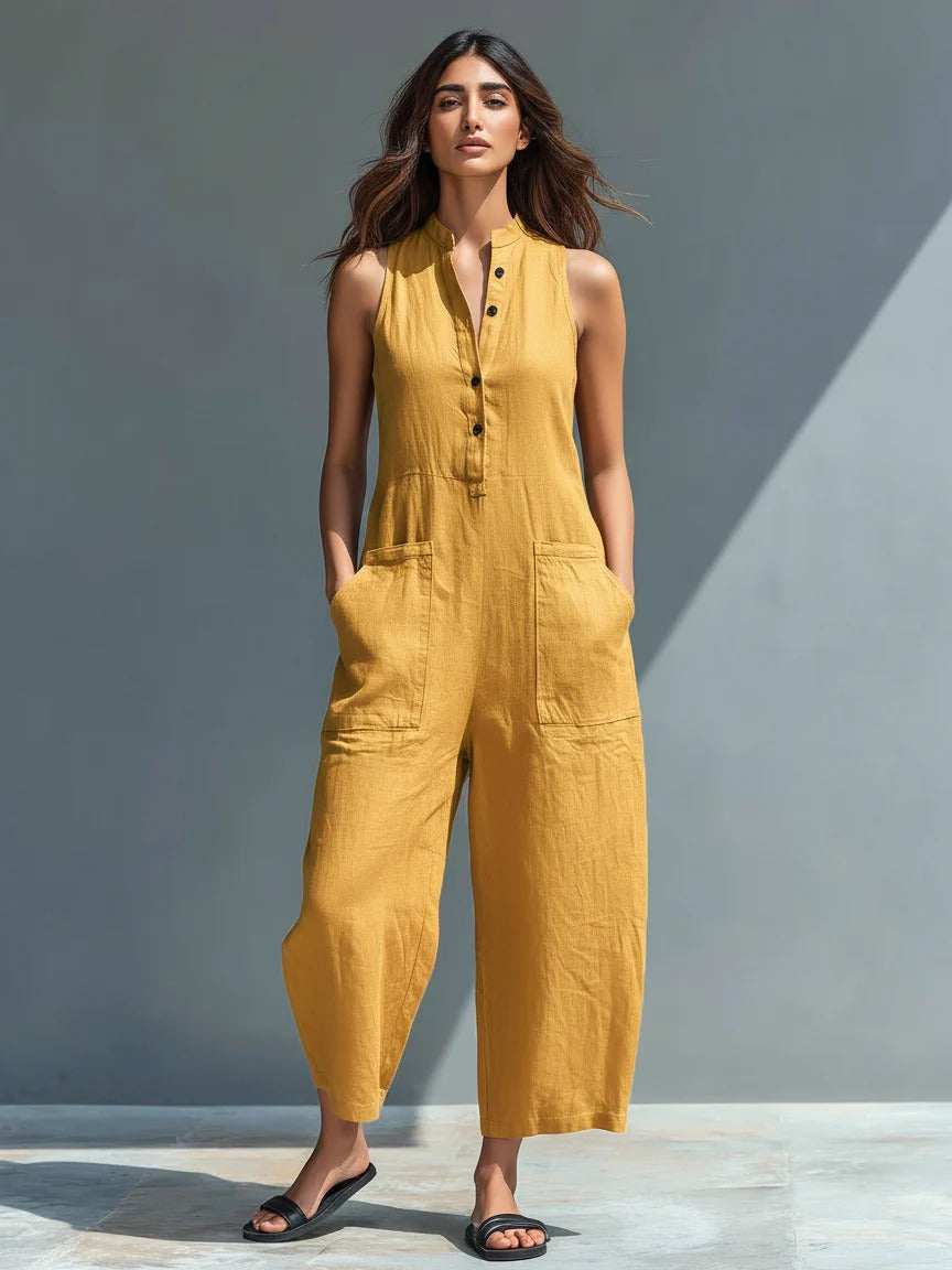 FERN | SLEEVELESS JUMPSUIT WITH POCKETS AND BUTTONS