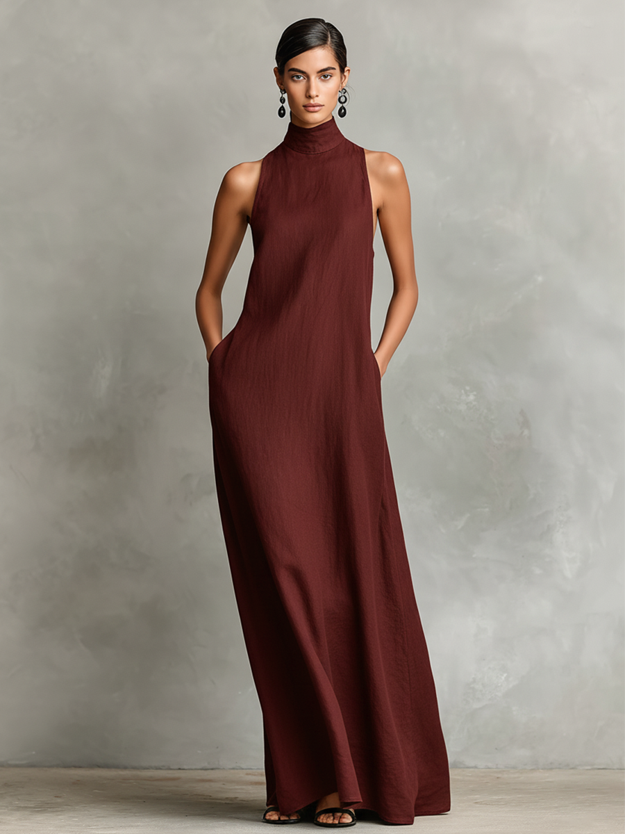 CHARLIE | SLEEVELESS HIGH-NECK MAXI DRESS