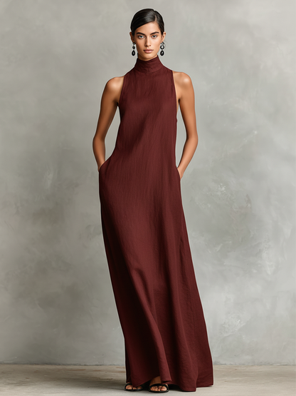 CHARLIE | SLEEVELESS HIGH-NECK MAXI DRESS