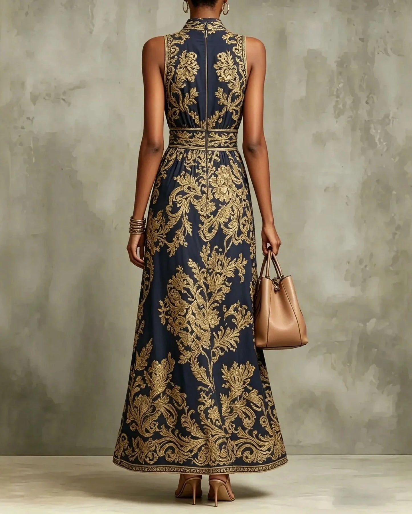 PEARL | GLAMOUR GOLD BAROQUE-PRINT MAXI DRESS